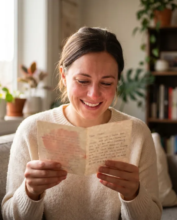 Someone reading a handwritten thank-you card